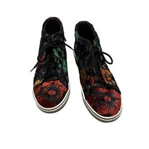 Gabor Velvet Floral Zip Side Lace‎ Up High Top Sneakers Size 9